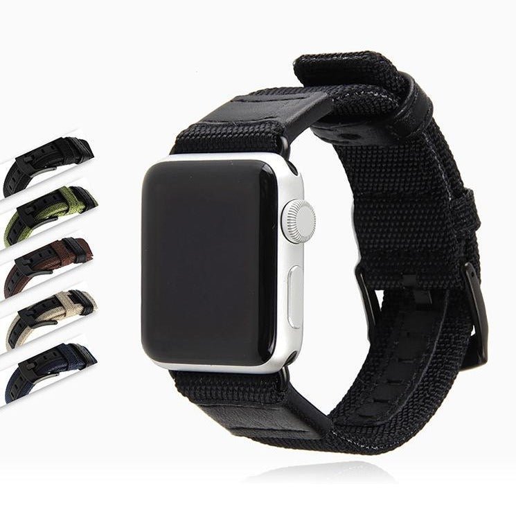 1367604789329Square.jpg Black space grey A band nylon Canvas tactical Leather Strap - Image 1