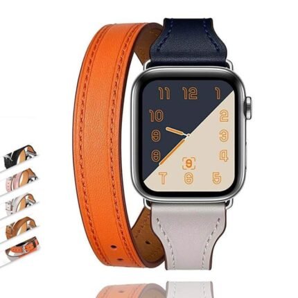 NEW Loop Wrist Bracelet Band Series 7 6 5 Silver Adaptor Leather Strap